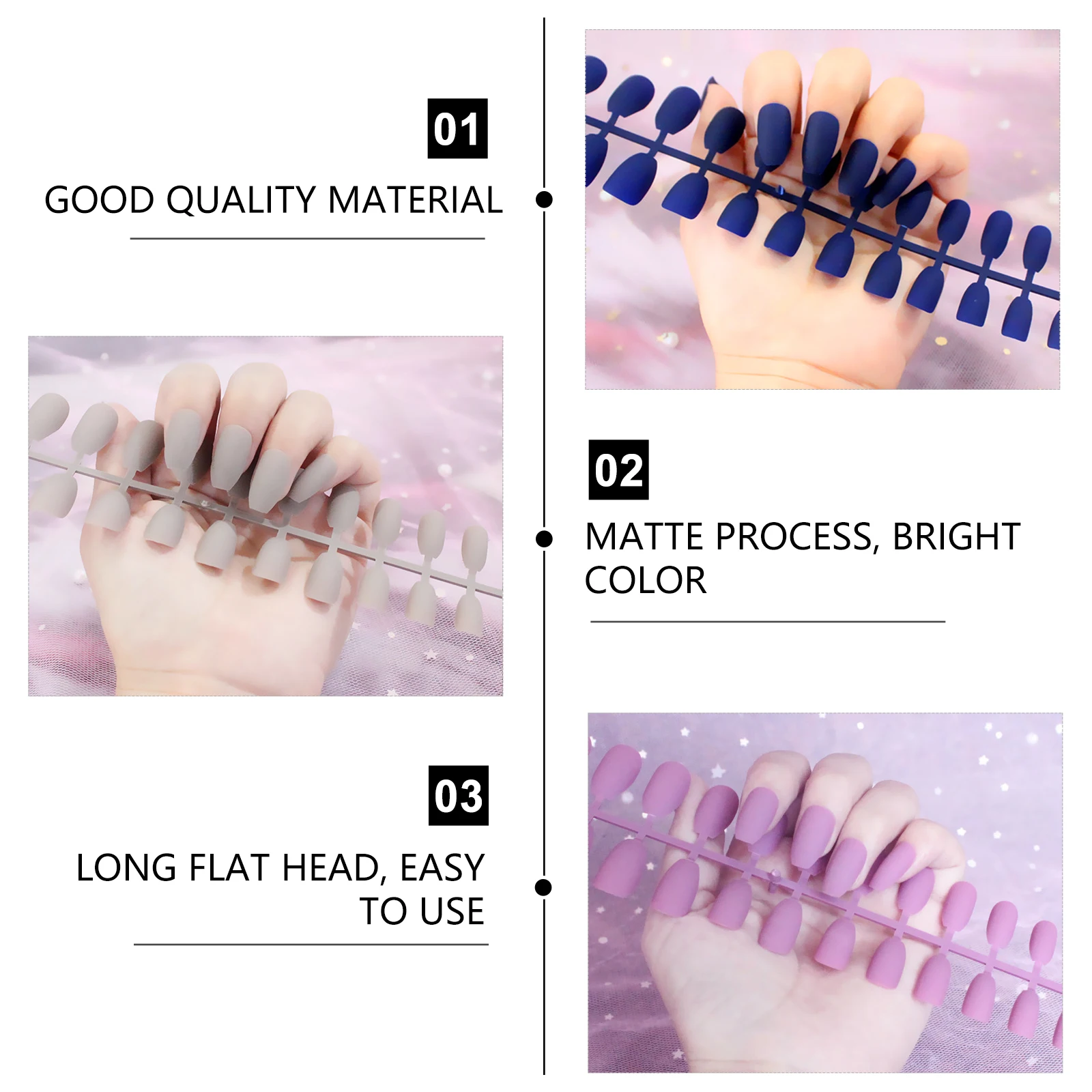 

72pcs Frosted Coffin Nails Full Cover Artificial Fingernails Trendy Decorations Durable Material Water Nail Art DIY