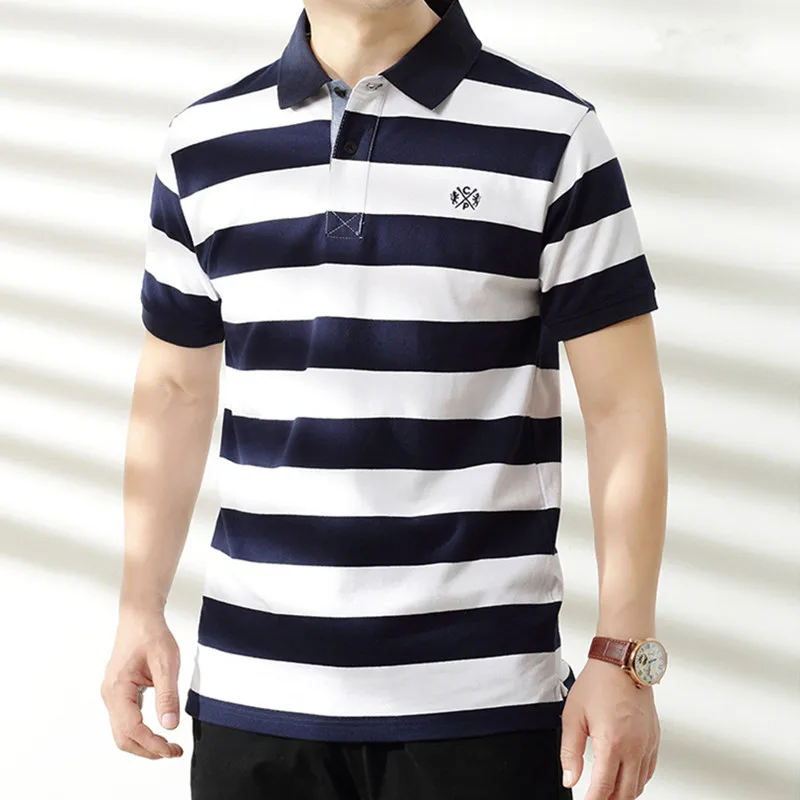 Stripes Polo Shirts Form Men Turn Down Loose Cotton Short Sleeve Tee Tops Plus Size 6XL 5XL XXXL Formal Summer Office Clothes