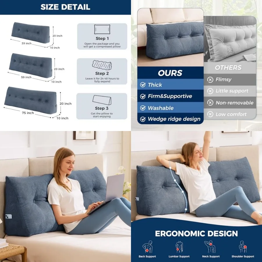 

Headboard Pillow, Triangle Pillows for Headboard, Head Board Backrest Wedge Pillow for Reading Sitting Wor, Daybed Pillows with