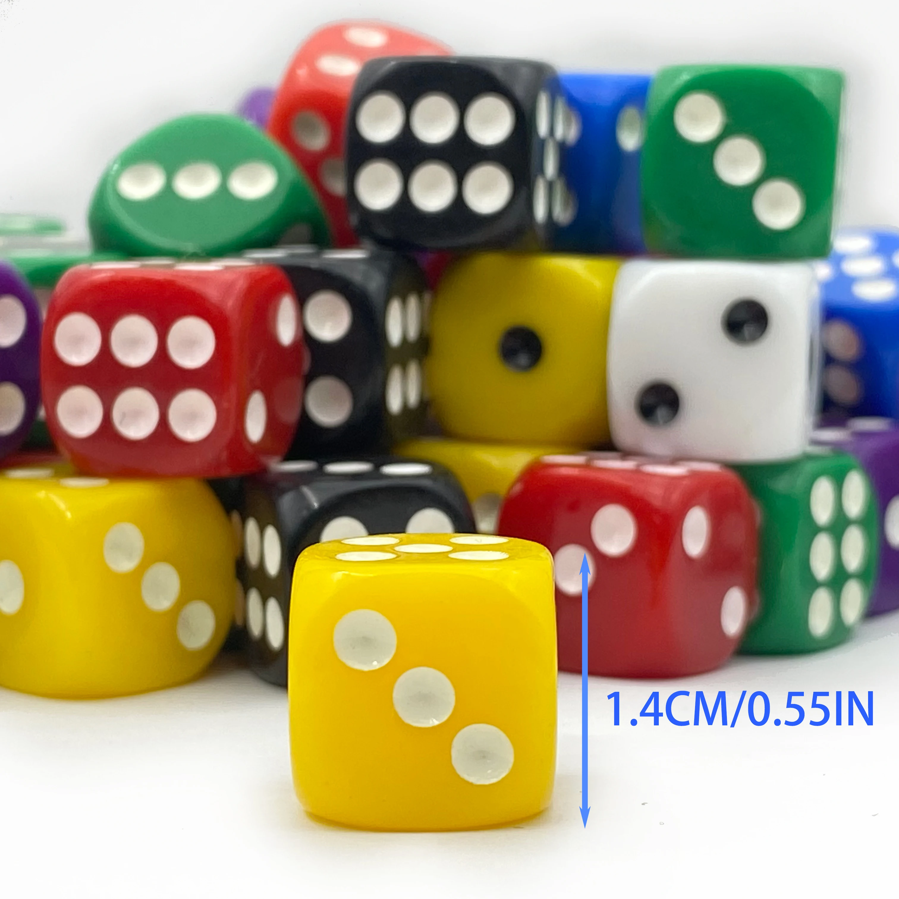 20Pcs/Set Random Color 14mm Solid Opaque Colorful Acrylic Round Corner 6 Sided D6 Point Dice For Family Board Games