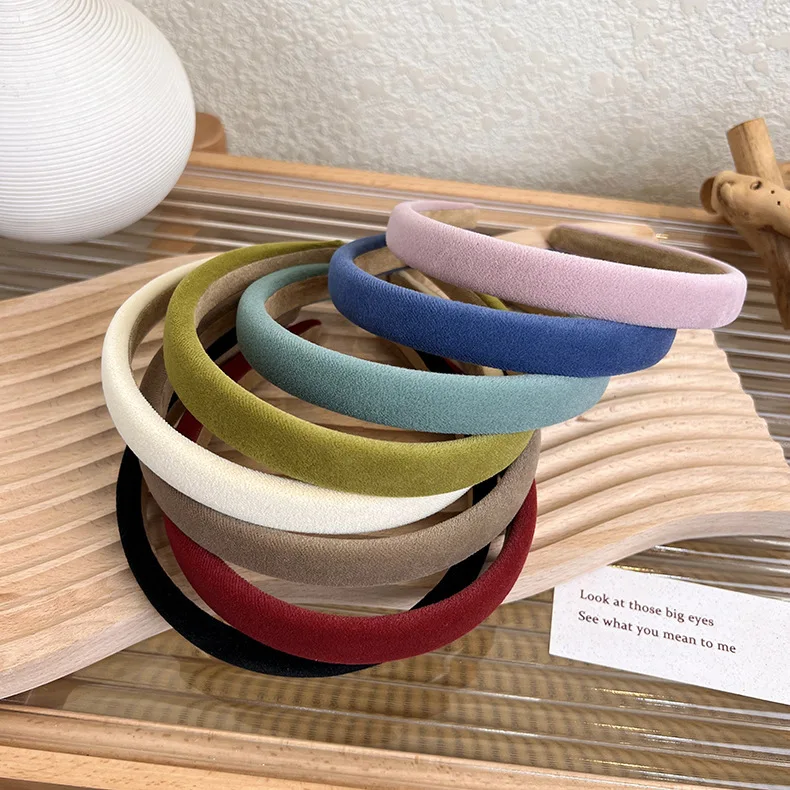 Women Simple Solid Color Velvet Hairbands Korean 1.9cm Thin Headbands Fashion Plain Hair Hoop Non-slip Make-up Hair Holder Bezel