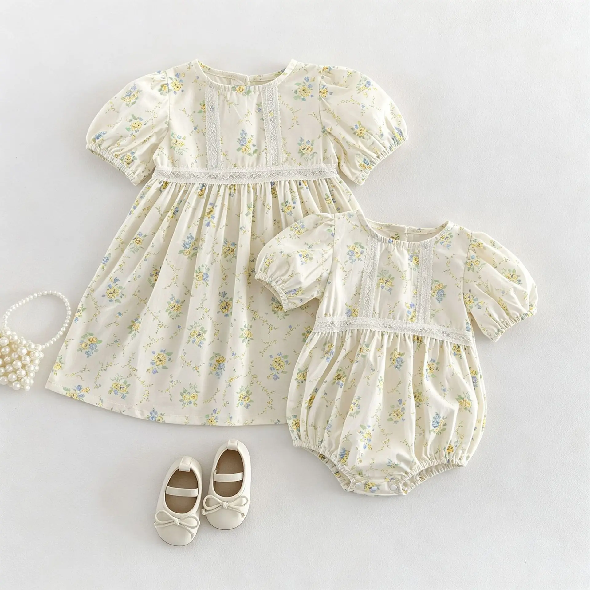

Summer Style Baby Clothes Girl Baby Short Sleeve Fart Clothes Girl Little Flower Dress Korean Version Sisters Dress