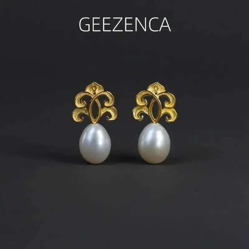 GEEZENCA-pendientes de gota de agua para mujer, aretes pequeños de perlas naturales de plata 925, diseño Original de fuente francesa, regalo nuevo 2023
