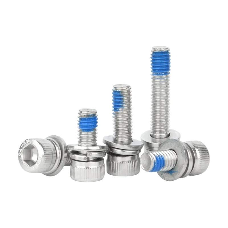 304 Stainless Steel M2 ~ M8 Hexagon Socket Screw Cylindrical Head Anti-Loosening Triple Combination Dispensing Screws