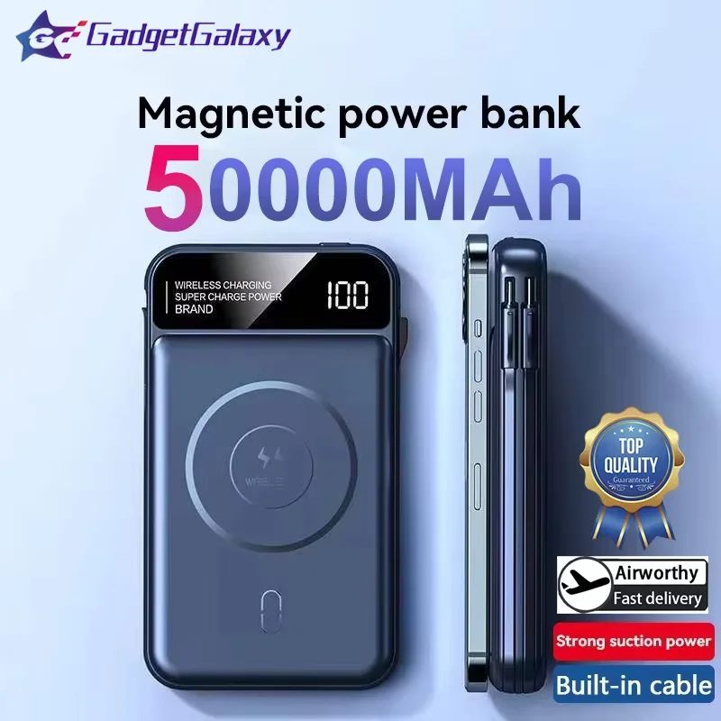 

50000mAh Power Bank Wireless Charging Power Bank Magnetic Charging Built-in Wire MobilePhone Battery Durable Portable For Iphone