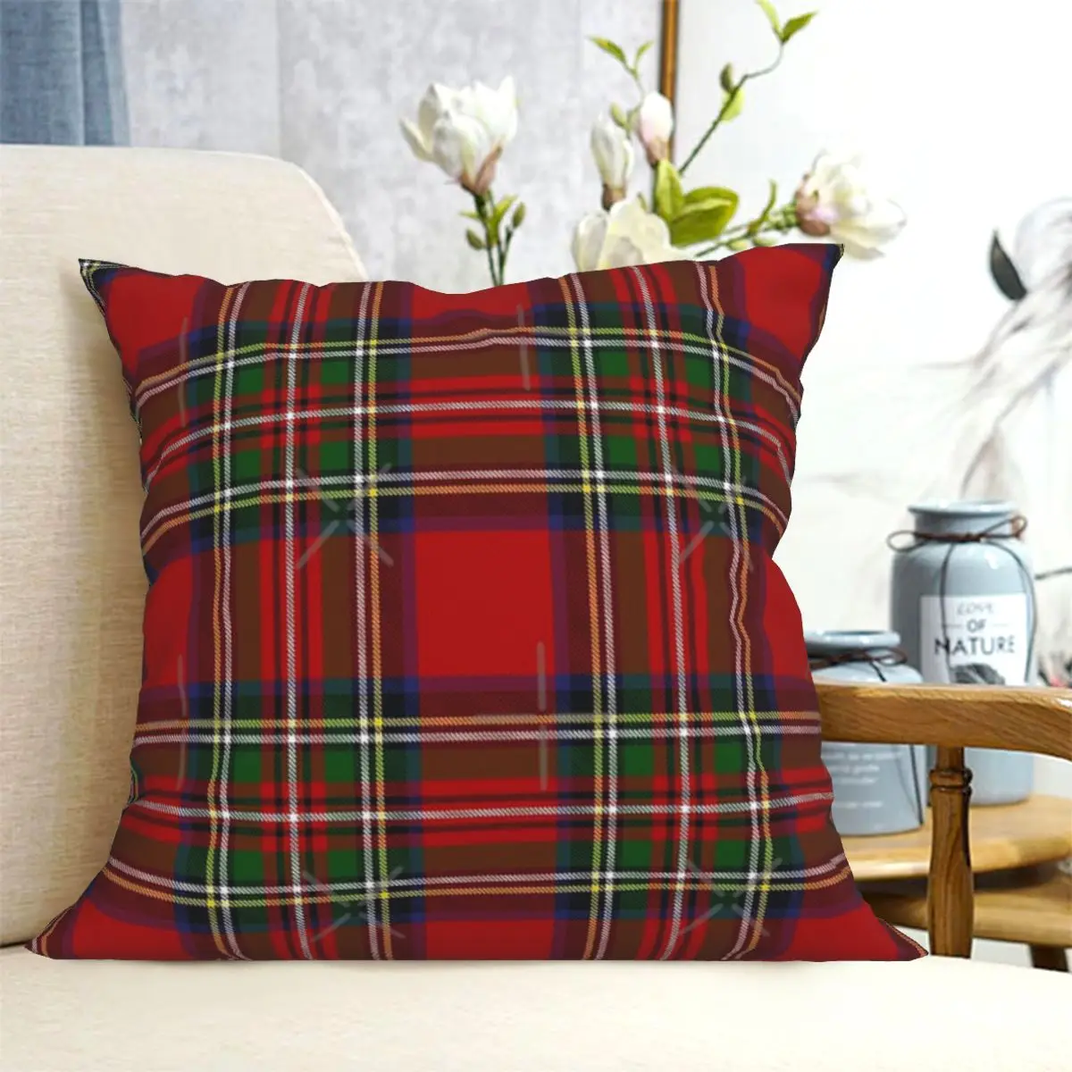 Royal Stewart Tartan Outdoor Cushion Cover Creative Geometric Pillow Cover Soft Pillow Home Decor Car Chair Cushion