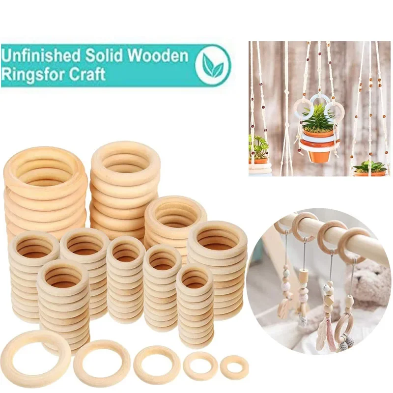 Circular Natural Wood Ring Solid Wooden Home Decoration DIY Crafts Wooden Ring Children\'s Toy Party Connector Hanging Decoration