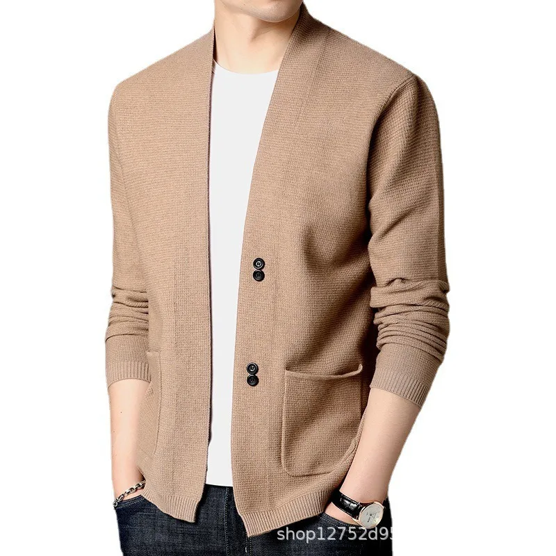 Men Spring Autumn Knit Cardigan Solid Color Casual Versatile Button Down Male Sweater Outerwear