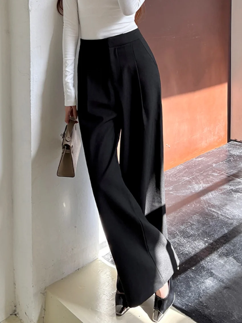 

Alien Kitty Women Work Wear Pants Chic Solid Office Lady High Waist Daily New Winter Loose Fashion Casual All Match Wide Leg