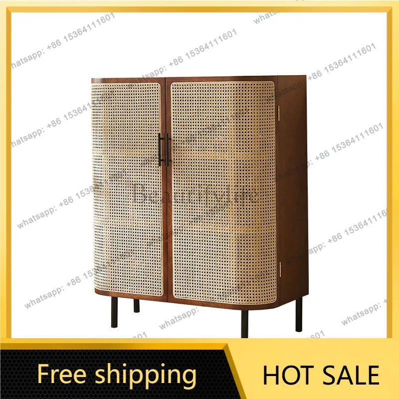 FG Nordic solid wood dining side cabinet retro rattan wabi-sabi wind storage locker