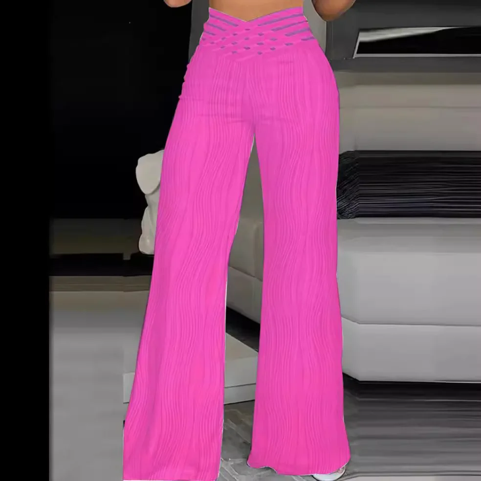 Pantaloni da donna primavera autunno pantaloni tinta unita a vita alta pantaloni a gamba larga moda casual comodi pantaloni vestibilità standard regolare