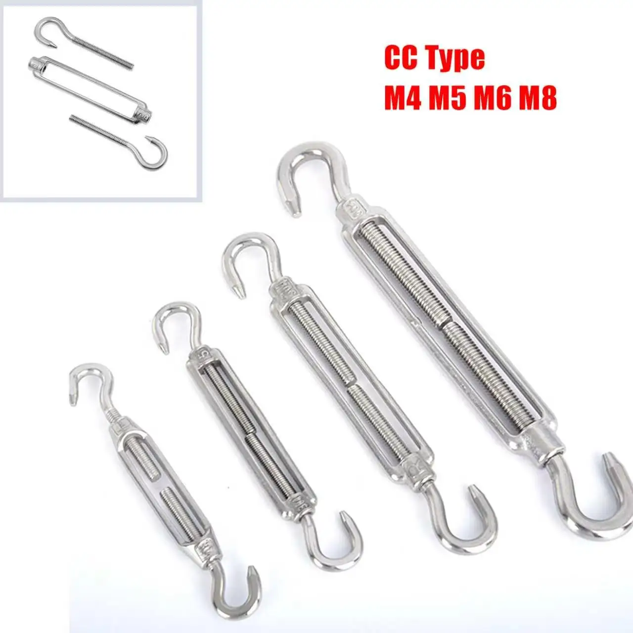 10/1pc Hook And Eye CC Type Turnbuckle Size Stainless Steel 304 Heavy Duty Rigging Sailing Hardware Turnbuckle Wire Rope Tension