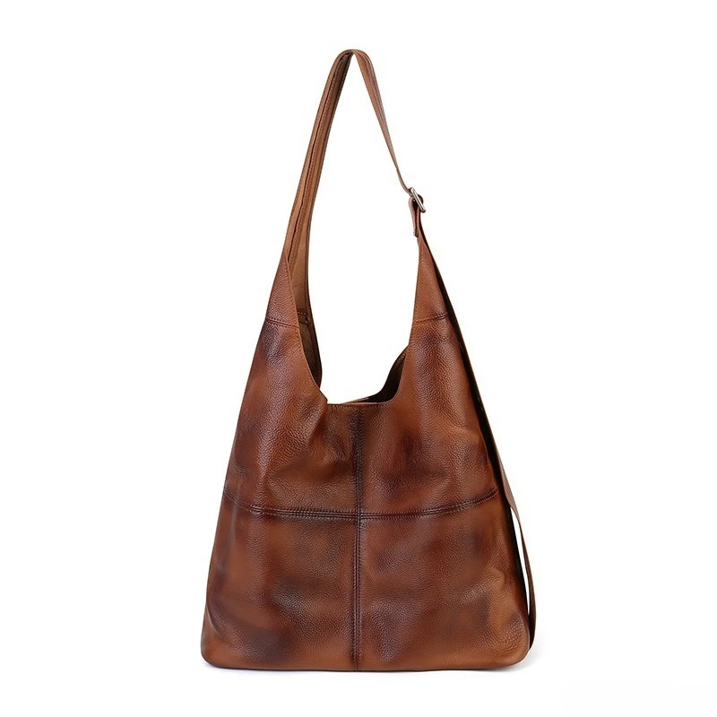 Elegant Vintage Everyday Tote Bag for Women Genuine Leather Wide Adjustable Strap Convertible Luxury Shoulder Crossbody Bag