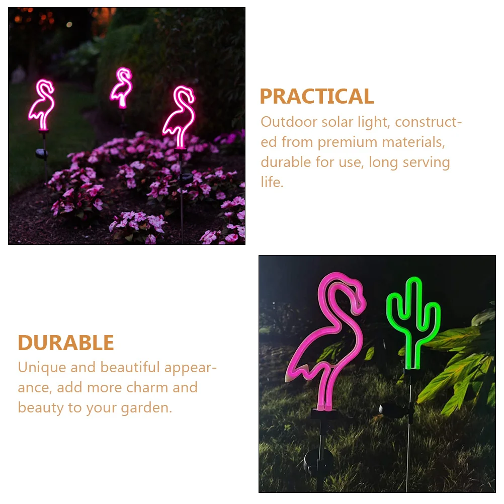 

2 Pcs Decorations Flamingo Cactus Solar Light Powered Lights Neon Plastic Outdoor Lamp