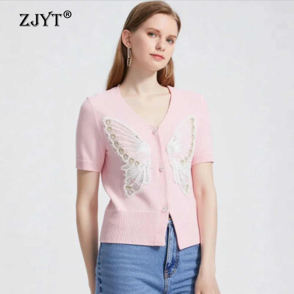 

ZJYT Clearance Sale Cardigan for Women Spring Summer Knitwear Woman Clothes Short Sleeve Knit Tops Lady Sweater Purple Ladies