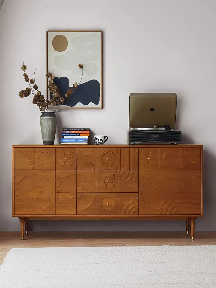 

Nordic Antique Style Sideboard Cabinet Modern Light Luxury Vintage Engraving Storage Wall Partition Entrance Cabinet