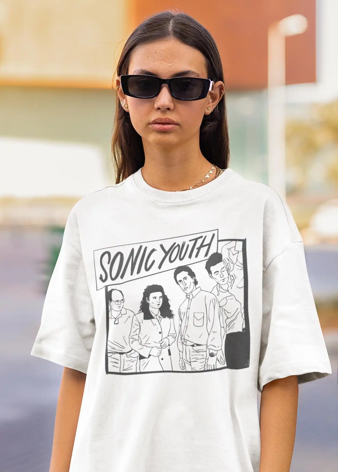 Camiseta gráfica Sonic Youth Seinfeld Mashup, camiseta holgada y transpirable de verano para hombres y mujeres
