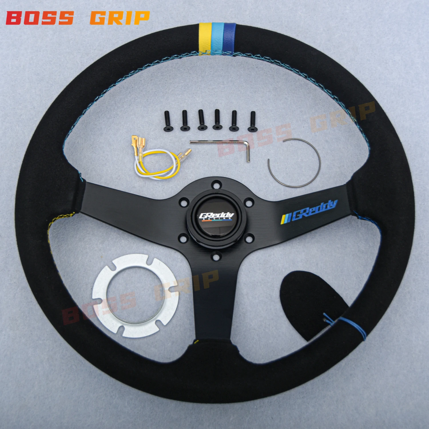 Greddy Suede Leather Steering Wheel 14inch JDM Sim Racing Sport Steering Wheel for Universal