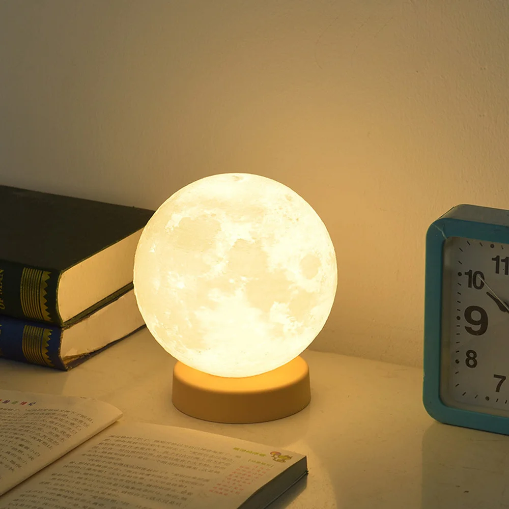 Lampe de Table de oral et Rechargeable en Forme de Lune, Lumière Ambiante Romantique, pour Chambre à Coucher, Cadeau pour Adolescente