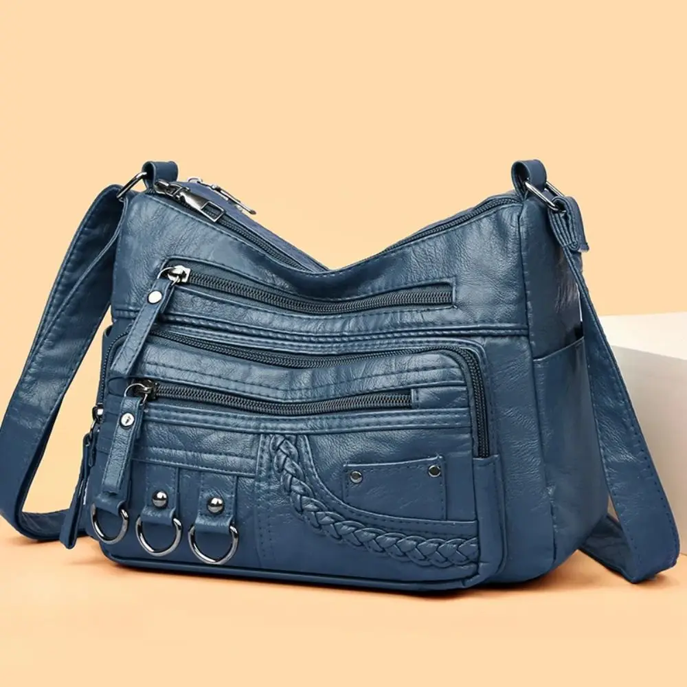 Vintage Pu Leather Purses High Quality Multi-pocket Crossbody Shoulder Bags Dacron Handbags
