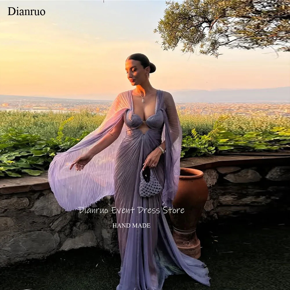 Dianruo Вечернее платье с прозрачными рукавами-накидкой и глубоким v-образным вырезом, плиссированные платья Vestidos De Festa, современные милые платья для выпускного вечера 2025, индивидуальный заказ