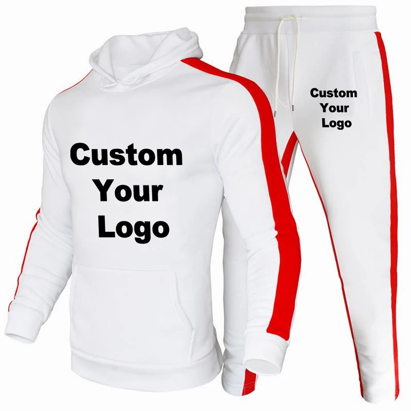 Custom Logo Side Striped Sweatshirt Suit Men\'s Sweat-shirt Set of Two Pieces for Men New Two Piece Hooded Zip-up Man Tracksuit