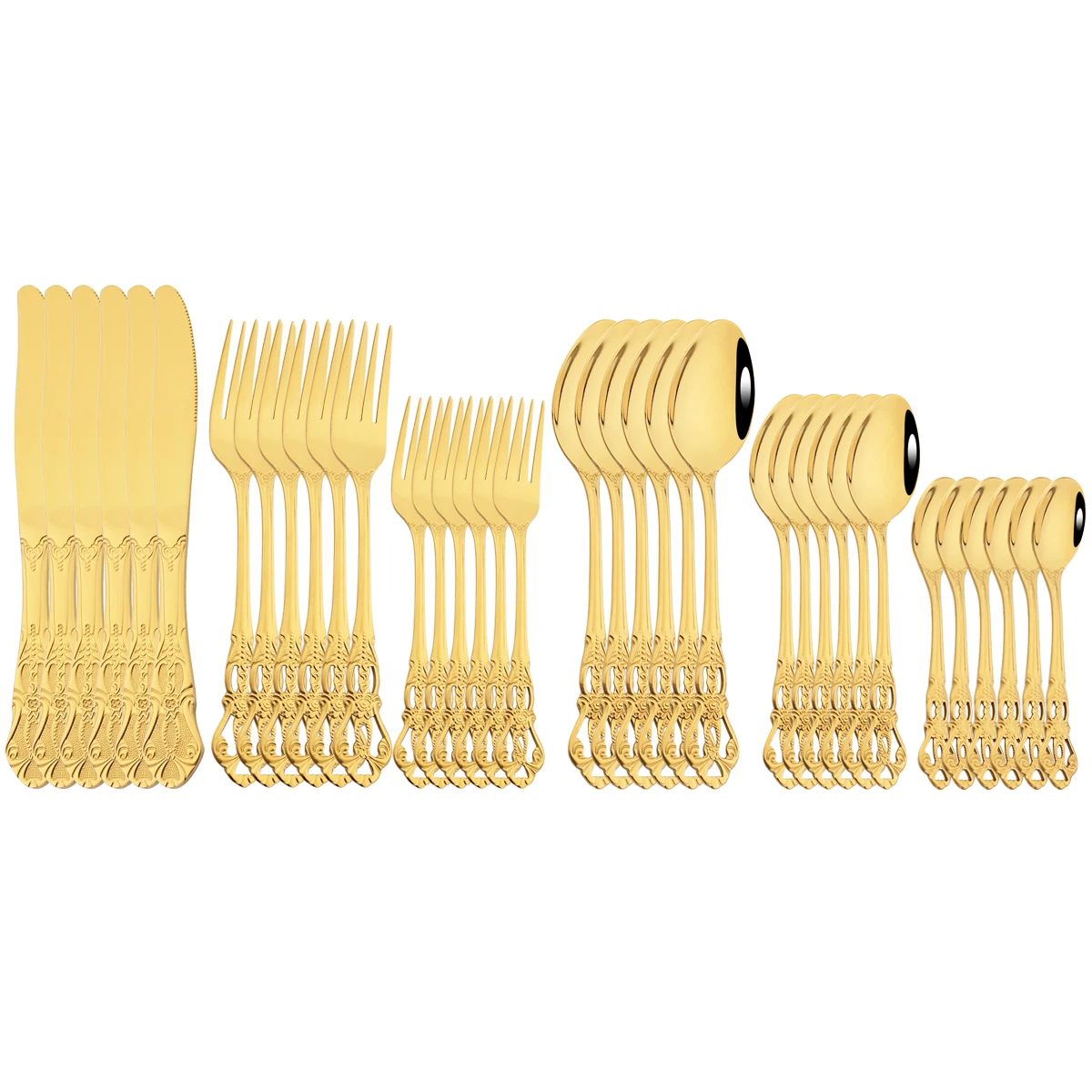 36Pcs Gold Cutlery Set Vintage Stainless Steel Dinnerware Set Knife Fork Tea Spoon Dessert Fork Tableware Kitchen Party Flatware