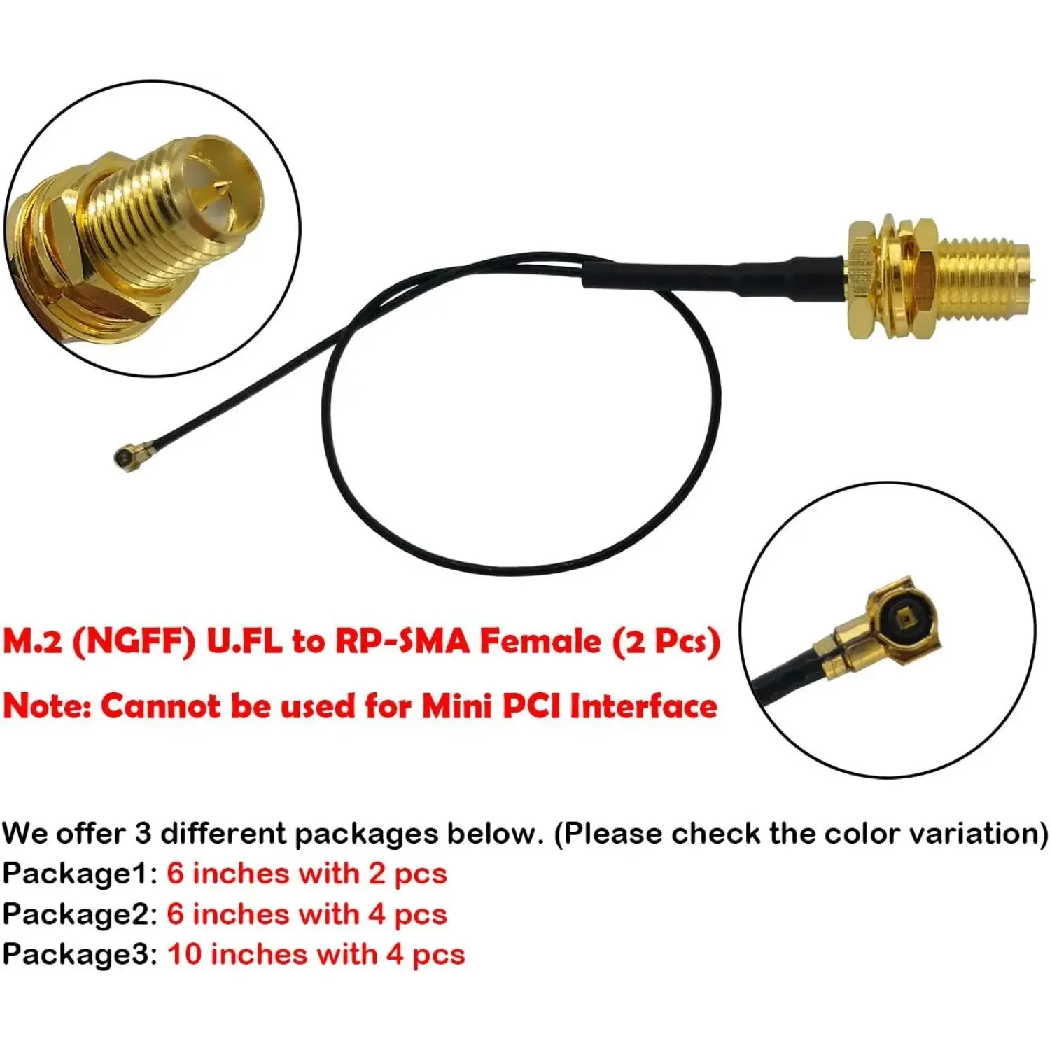 Câble d'extension d'antenne en queue de cochon, connecteur UFL vers SMA M.2 NGFF U.FL vers RP-SMA femelle MHF4 I-P-X-4 I-P-E-X-4 (15cm (2 pièces))