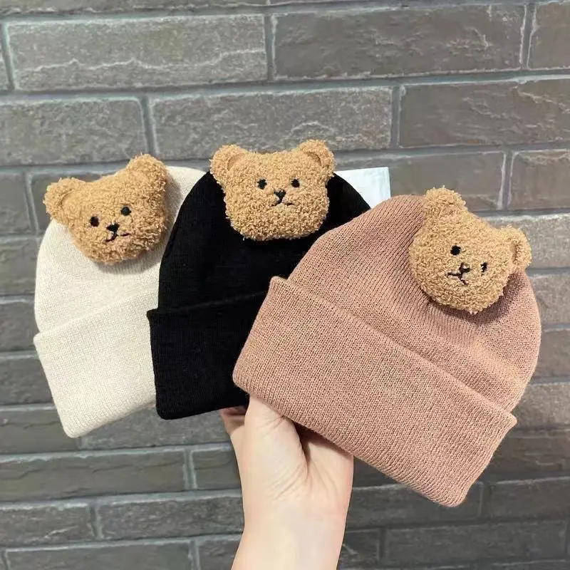 Korean Cartoon Bear Baby Hat Knitted Baby Boys Girls Hat Winter Warm Cute Animals Toddler Kids Cap Beanies Bonnet 모자 3-24 month