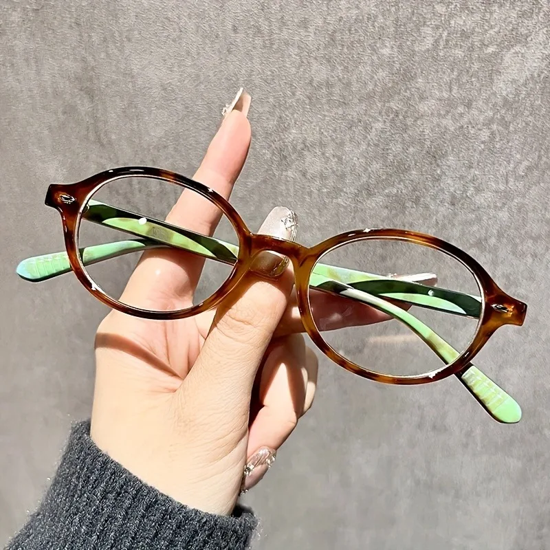 Chic Oval Anti-Blue Light Glasses for Women Retro Korean Style with Clear Lens