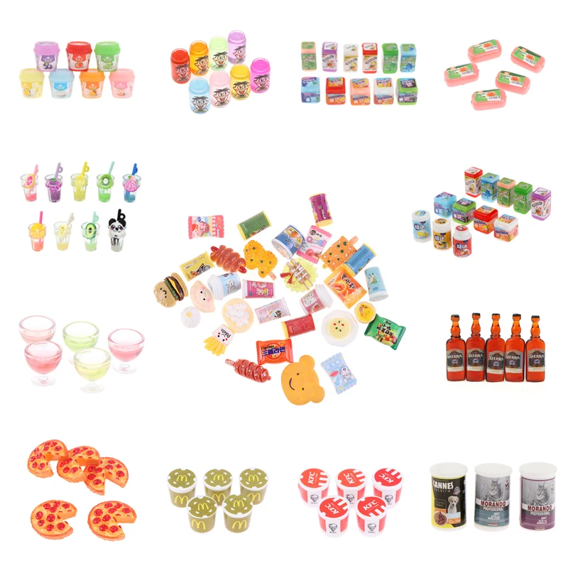 5pcs Miniature Dollhouse Supermarket Food Mini Dessert Cookies Chewing Gum Wine Drink Canned Food for BJD Doll Kitchen Accessory