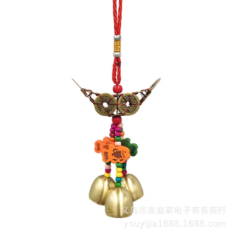 Chinese Style As Right As Rain Qing Dynasty Five Emperors' Coins Wind Chimes Pendant Real Bronze Hand-Knitted Ch Backpack Chamrs