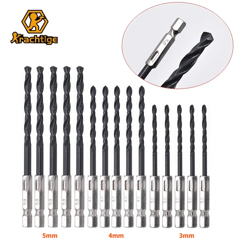 

Krachtige 15Pcs Twist Drill Bit Set 3mm 4mm 5mm 1/4" Hex Shank HSS Drilling Suitable for Wood and Metal Drilling Tools