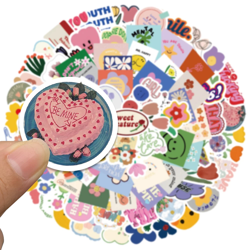 90pcs Cute Flower Smile Face Sticker Colorful Cool Decal For Phone iPad Laptop Envelope Label Decoration Sticker Student Reward