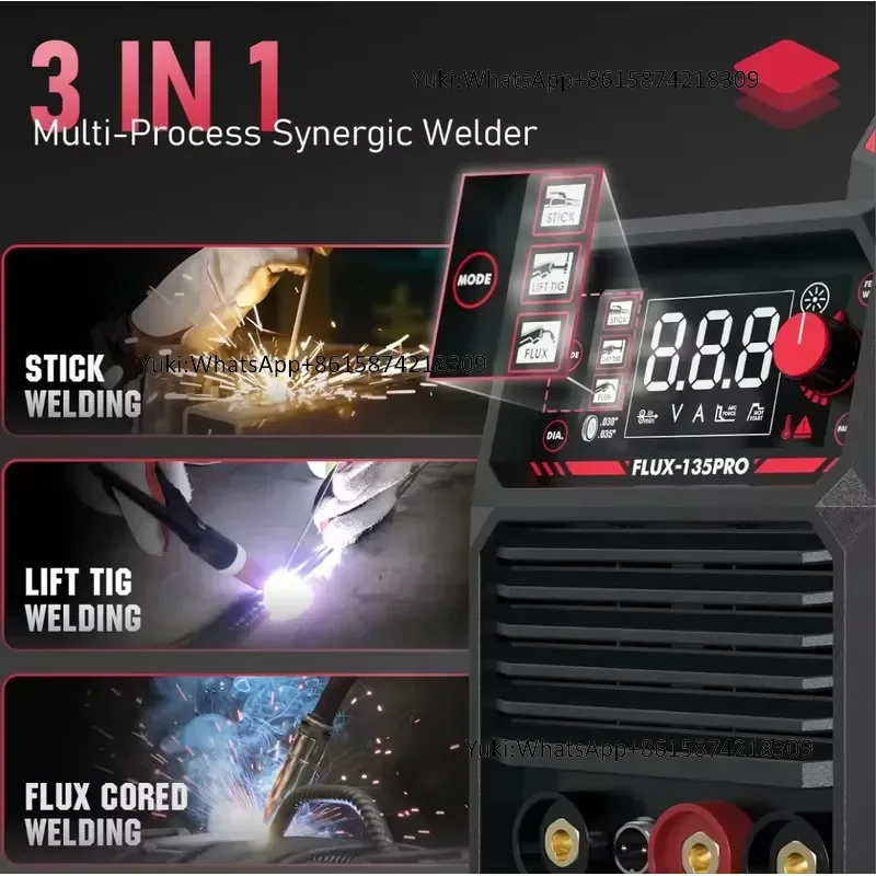 YEESTECH FLUX-135PRO 3-in-1 Digital Display Inverter IGBT Flux Core Gasless MIG/Lift TIG/Stick Welding Machine 135A 110V
