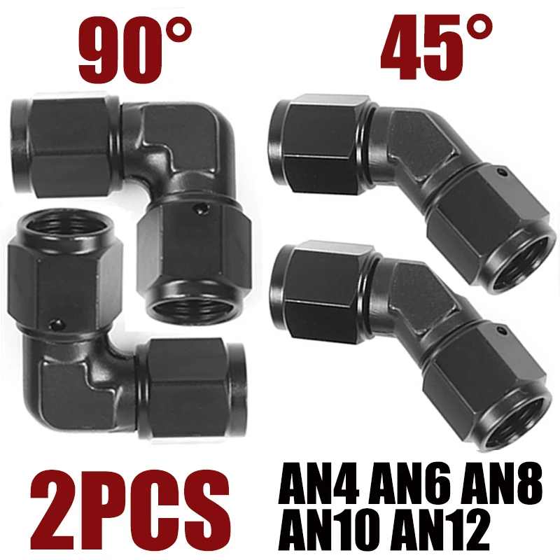 2X AN4 AN6 AN8 AN10  AN12 Female Thread To Hose End Pipe Adapters for Braided Line 45 90 Degree Swivel Elbow Hose Fittings Black