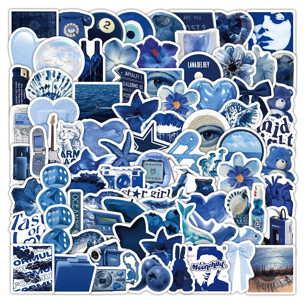 

102PCS Blue INS Style Stickers Cartoon Creative Decoration Mobile Phone Case Notebook Water Cup Waterproof Toy Gift Stickers