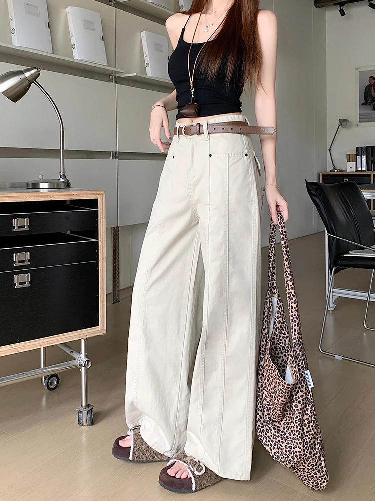 Mulheres jeans cintura alta empilhados plissado drapeado divisão fenda assimétrico detalhe lateral feminino denim moda único elegante