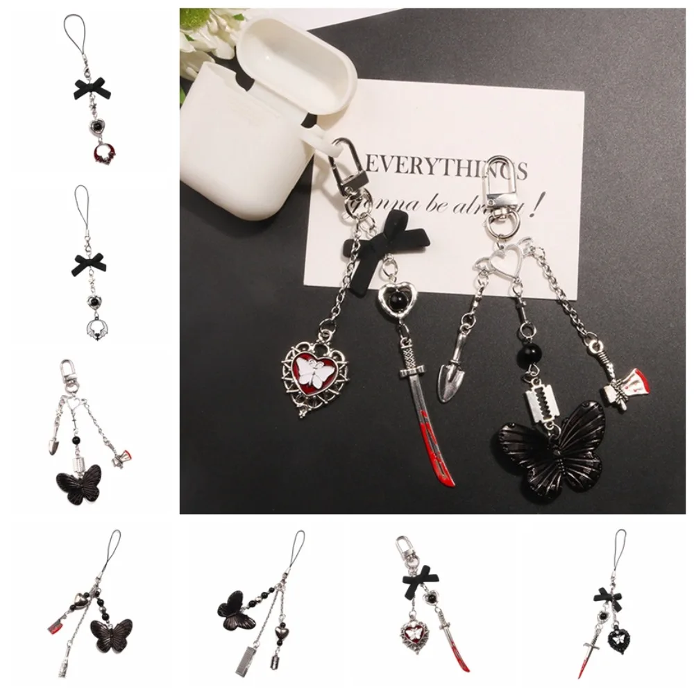 Trendy Phone Lanyard Gothic Style Butterfly Heart Keychain Pendant Durable Phone Strap Portable Phone Accessory for Keys