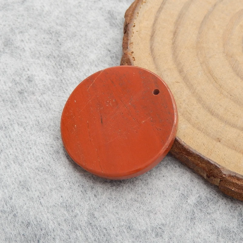 Natural Red River Jasper round Disc Pendant Bead - Gemstone Jewelry for DIY Accessories 23x3mm 3.4g