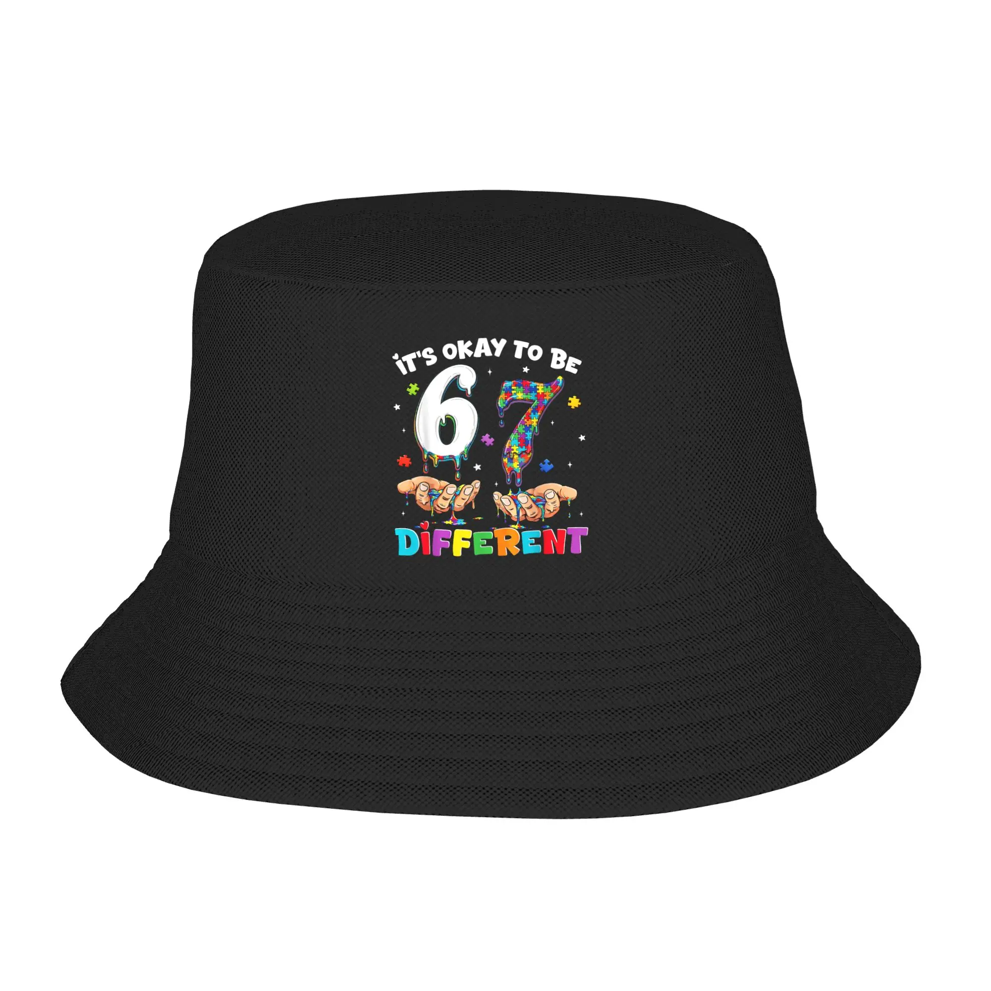 Six Seven Autism Awareness 6 7 Meme Its Ok to Be Different Bucket Hat Summer Trendy Fisherman Hats Unisex Soft Fold Hunting Caps