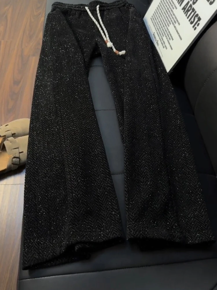 

Bla American Corduroy Pants Men's Winter Thiened Fce Wide Leg Straight Sport Sweatpants Drape Casual Trousers