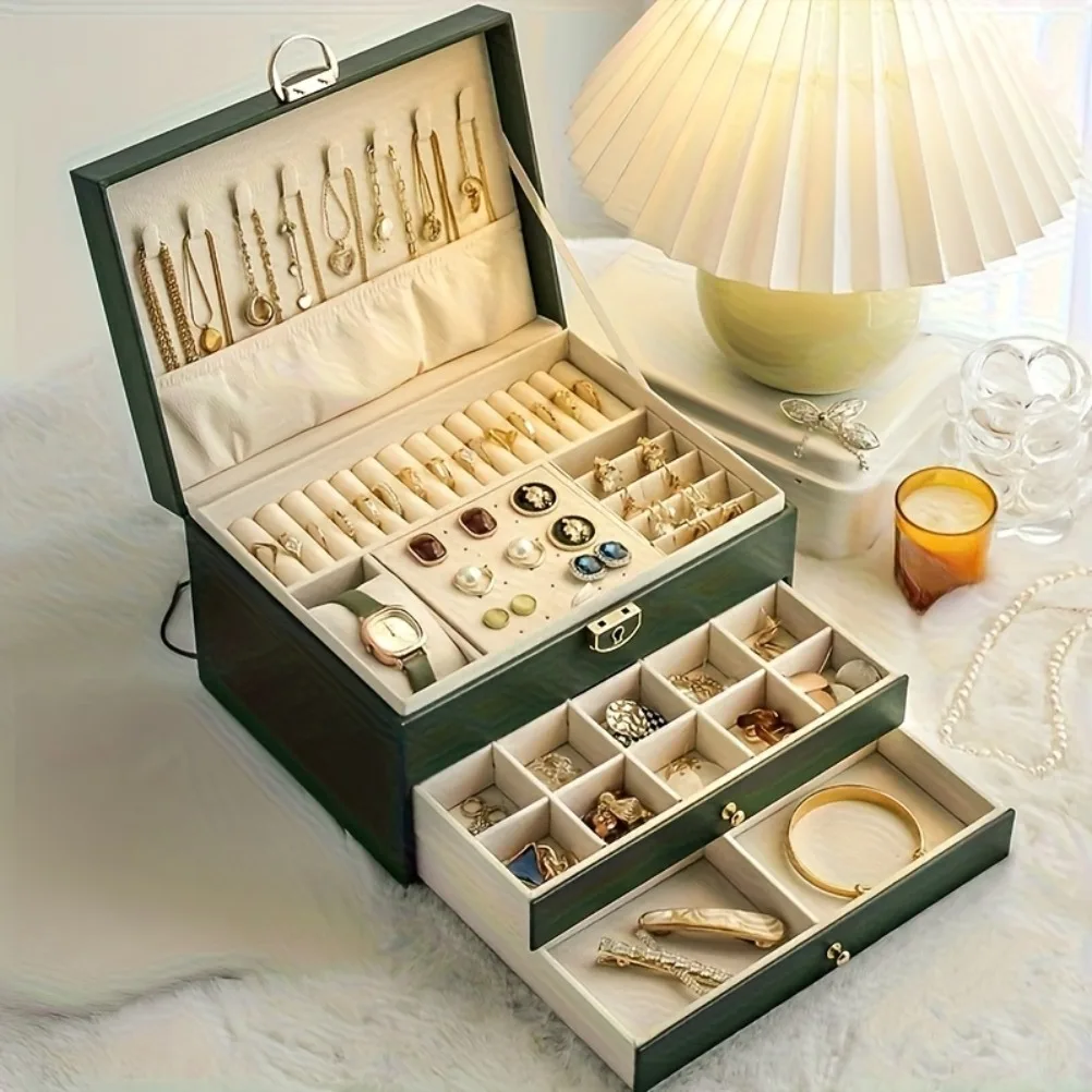 

Большая вместительная коробка для хранения ювелирных изделий из искусственной кожи, многофункциональная коробка-органайзер для ключей, шкатулка для драгоценностей с мягкой подкладкой, коробки для демонстрации ювелирных изделий