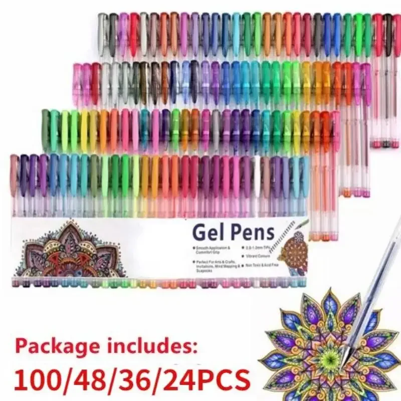 100/48/36/24 PCS Color Gel Pen Glitter Gel Refill Highlight Cute Candy Color Full Glitter For Kids Drawing Graffiti Art Supplies