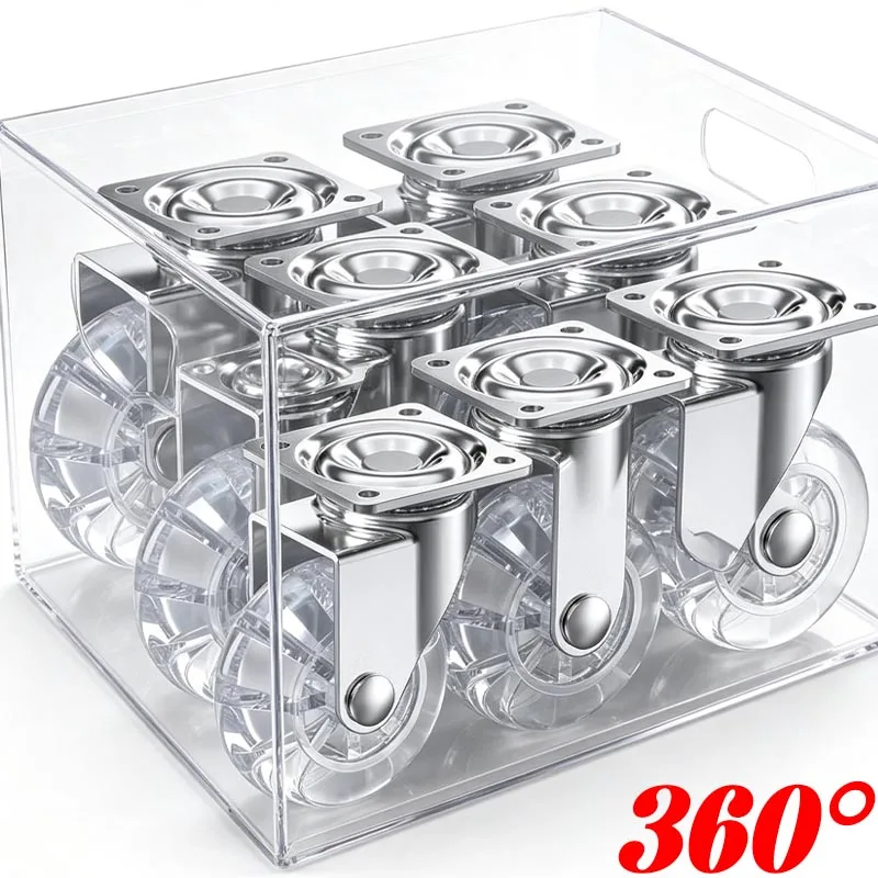 Transparent Heavy Duty Silent Swivel Wheels Plate Casters Wheel Plates Furniture Trolley Household Display Cabinets Caster