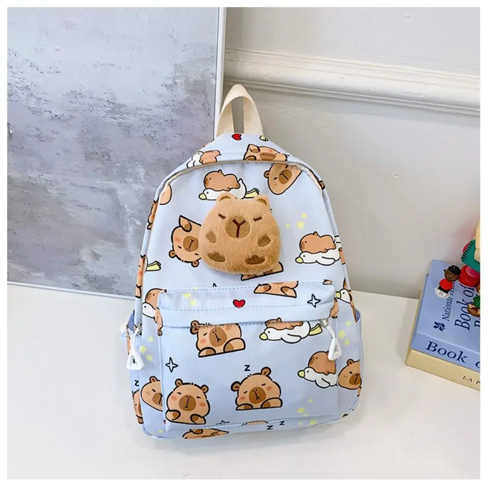 Mochila bonita de capibara de dibujos animados, mochilas escolares simples de felpa, bolsa de libros de gran capacidad con patrón