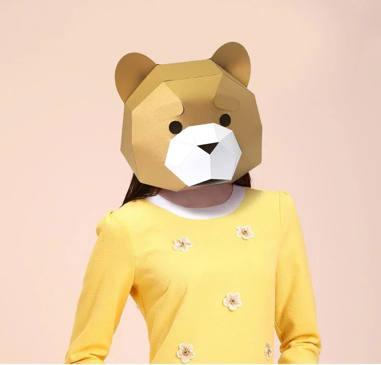 Pre Cut Paper Mask 3D Teddy Bear Ted Halloween Costume Cosplay DIY Paper Craft Model Mask Christmas