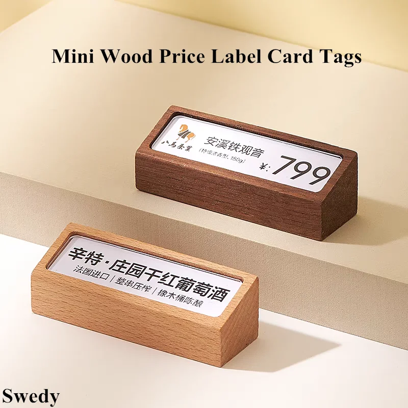 68x18mm Mini Wood Sign Holder Display Stand Jewelry Watch Small Price Label Paper Name Card Tags Ticket Holder Stand