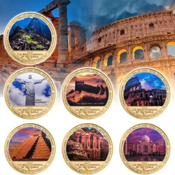 The Seven Wonders of The World Gold Plated Commemorative Challenge Coins Souvenir Business Gift for Father Collectible Gift