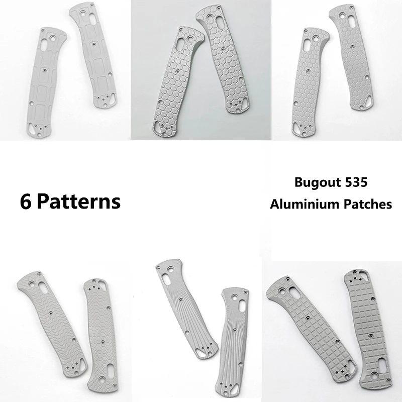 6 Patterns Aluminium Alloy Knife Grip Patches for Benchmade Bugout 535 Folding Knives DIY Making Accessories Parts Sandblasting